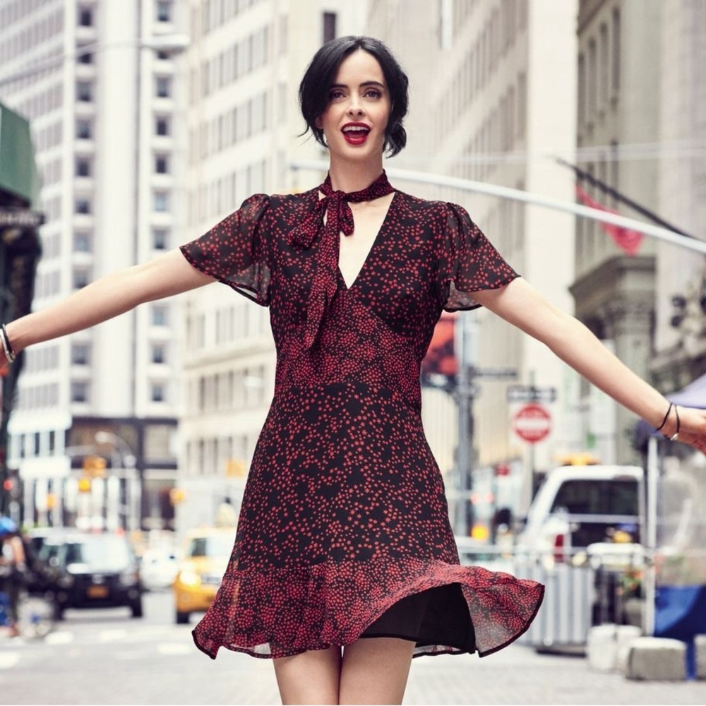 Michael Kors burgundy Star Chiffon Tie-Neck black Mini Dress - size XS